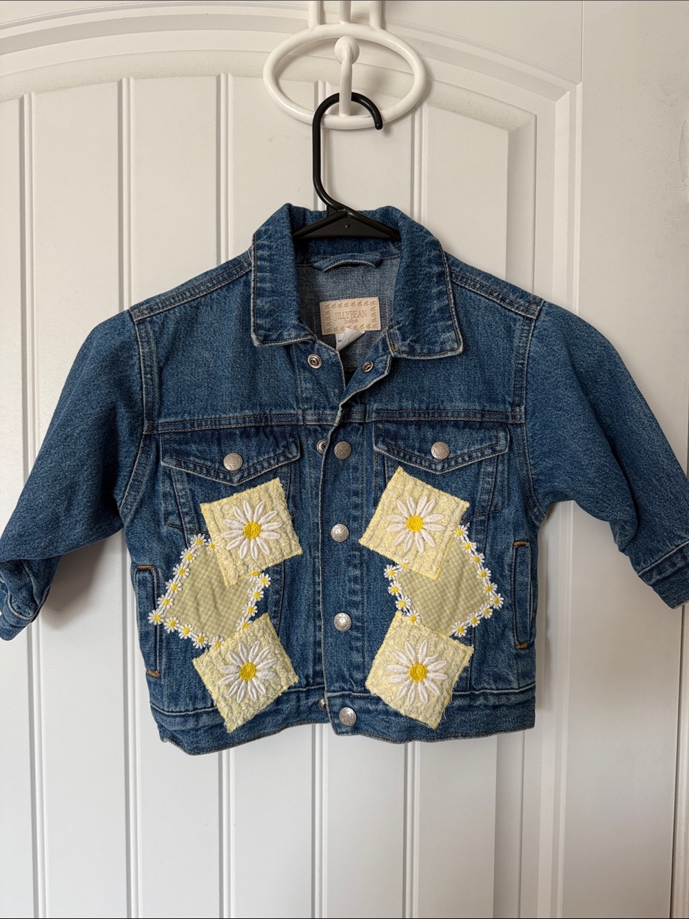 Jilly Bean - Kids Blue Denim Jacket with Yellow Daisy Patch Accents - 2T